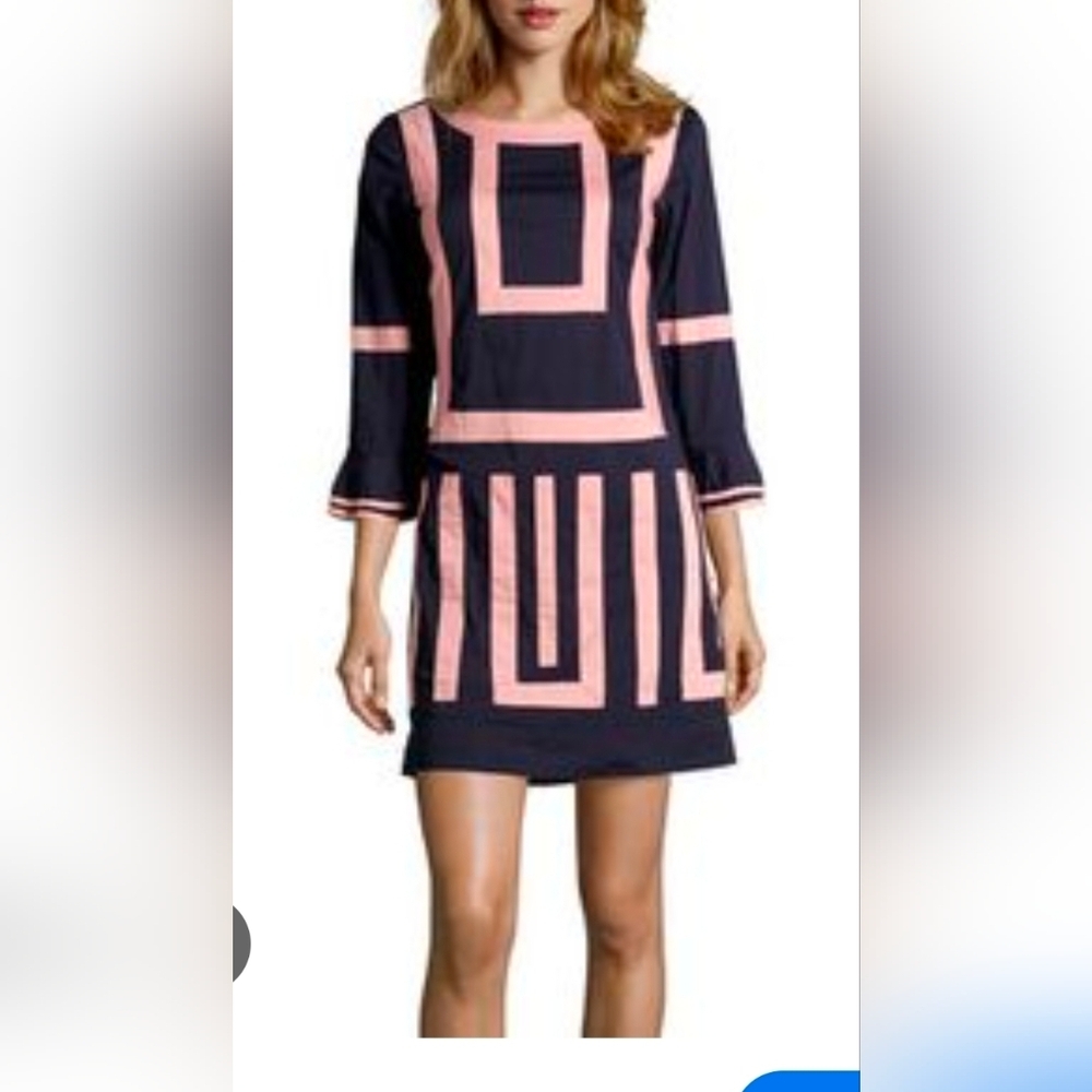 Almatrichi Color Block Navy & Coral Tunic Dress, Size 42/10